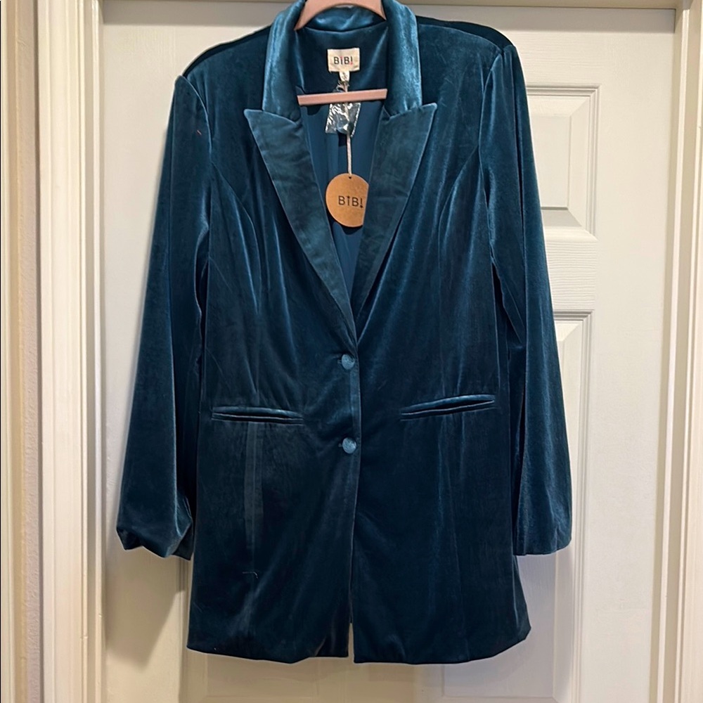 BIBI Women's Stretch Velvet  Jacket - Teal XL